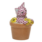 Raspberry fishnet Flower Pot Kitty Figurine figurine, hand-painted Herend porcelain with 24k gold accents