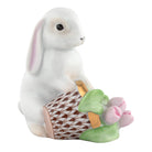 Herend Flowerpot Bunny figurine in Chocolate with chocolate brown fishnet pattern with gold accents on a white background