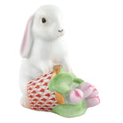 Hand-painted Herend Flowerpot Bunny Figurine in Rust fishnet porcelain on a white background