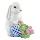 Herend Flowerpot Bunny Figurine porcelain figurine painted in the Sapphire fishnet pattern