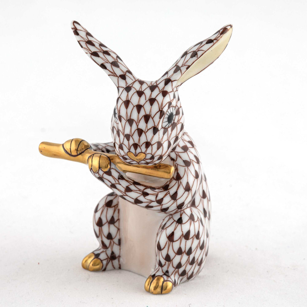 Herend Flute Bunny Figurine – Chocolate, alternate view
