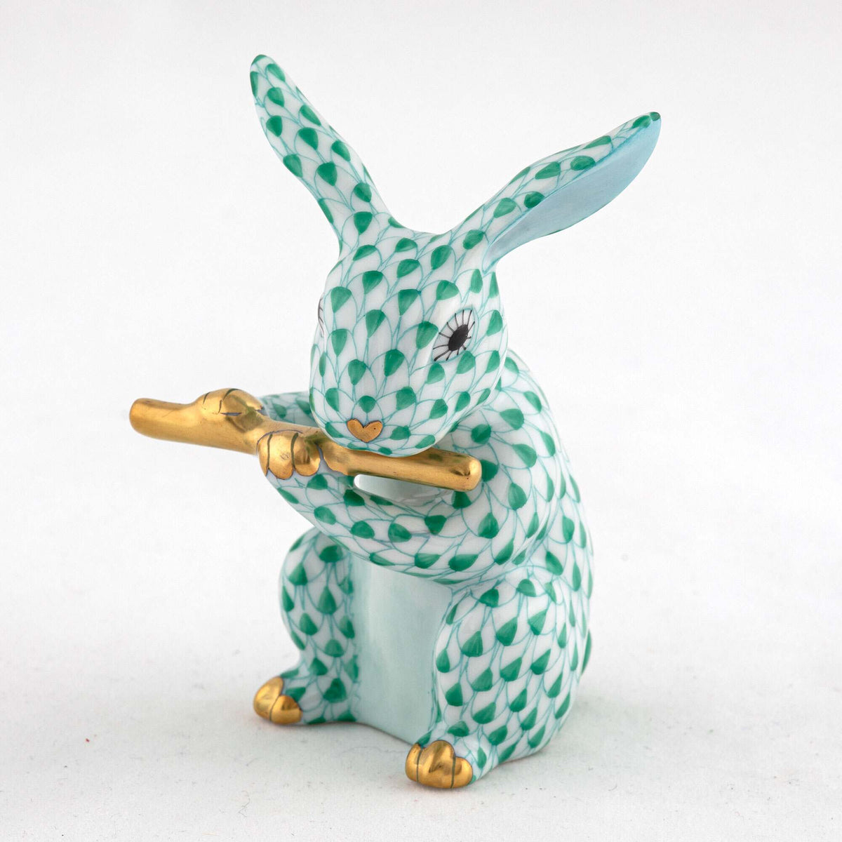 Herend Flute Bunny Figurine – Green, alternate view