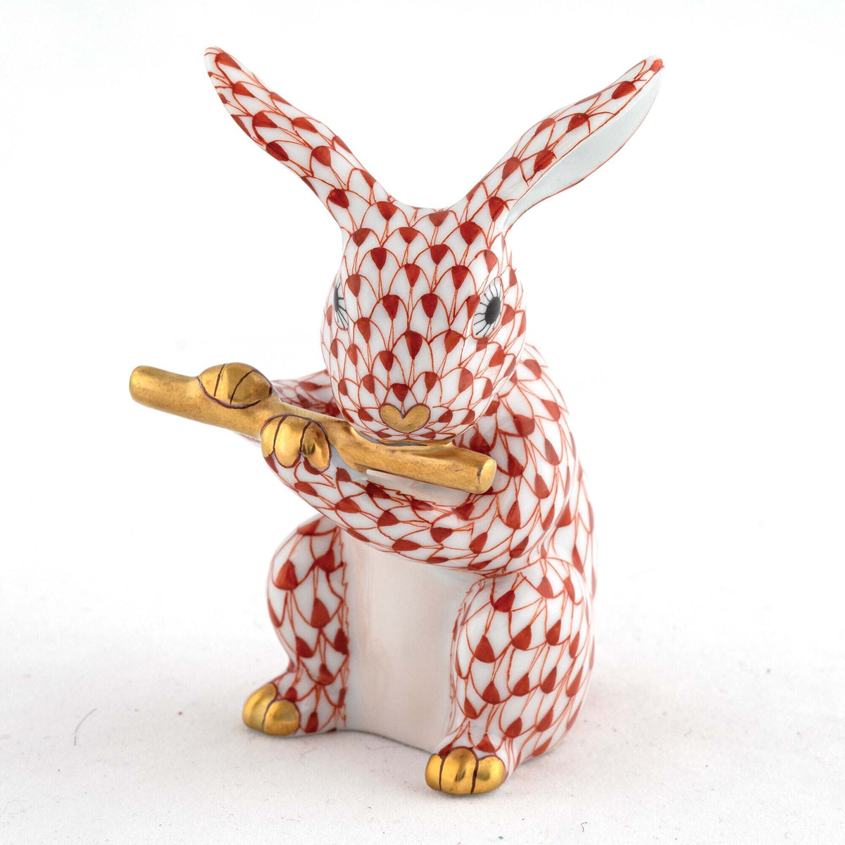 Herend Flute Bunny Figurine – Rust, alternate view