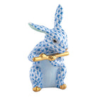 Flute Bunny Figurine in hand-painted Blue porcelain by Herend of Hungary
