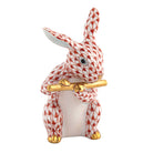 Flute Bunny Figurine in hand-painted Rust porcelain by Herend of Hungary