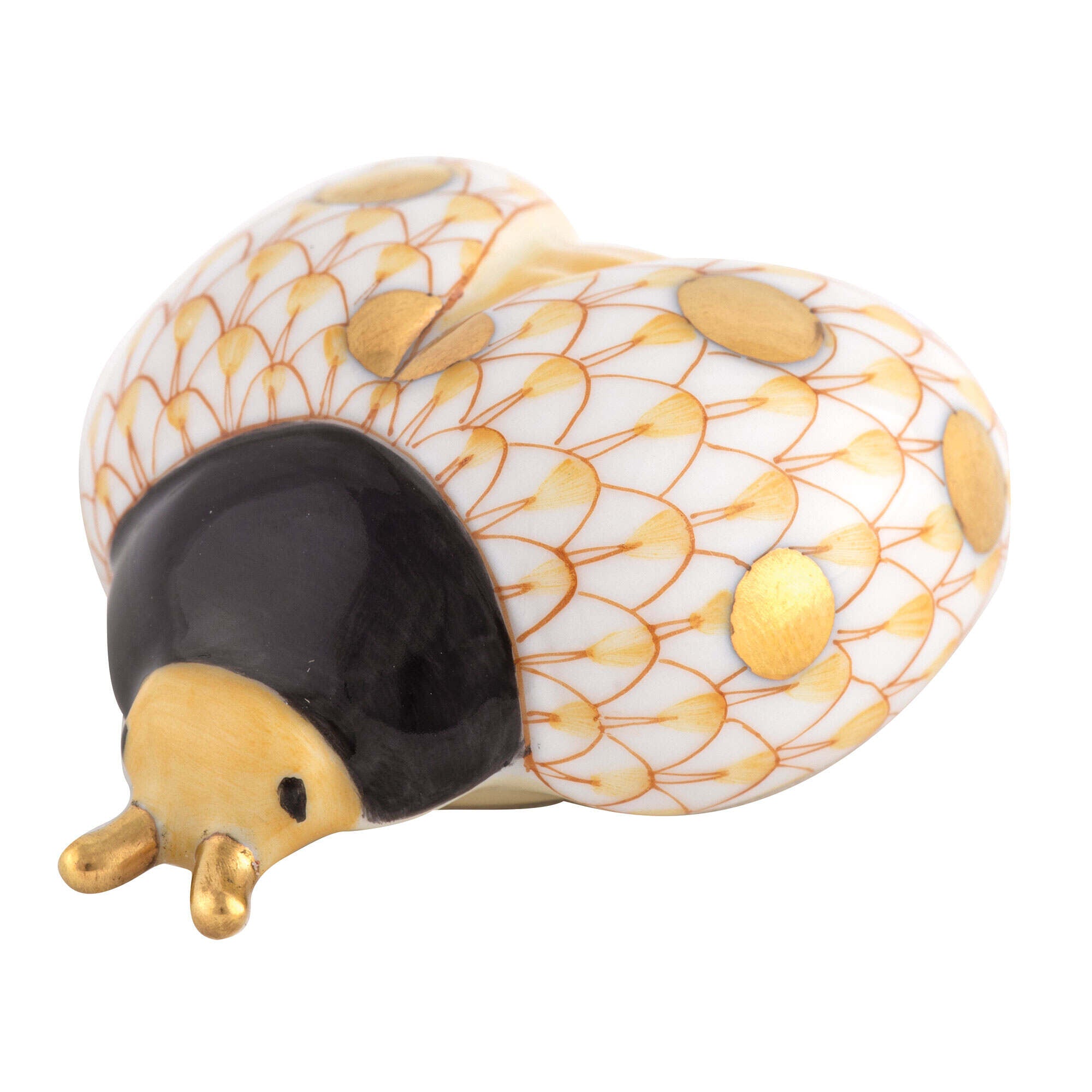 Herend Flying Ladybug Figurine porcelain figurine painted in the Butterscotch fishnet pattern
