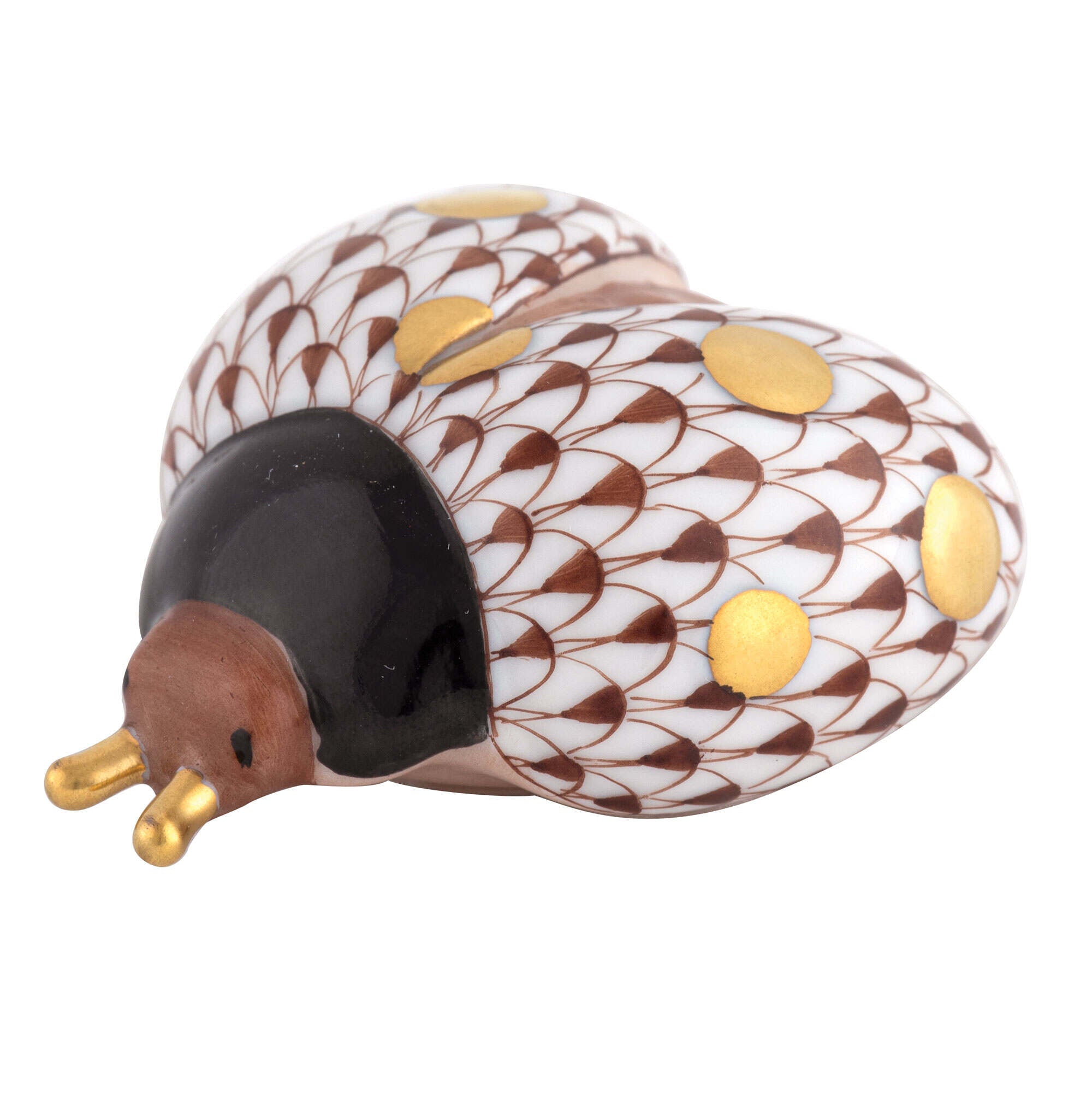 Herend Flying Ladybug Figurine porcelain figurine painted in the Chocolate fishnet pattern
