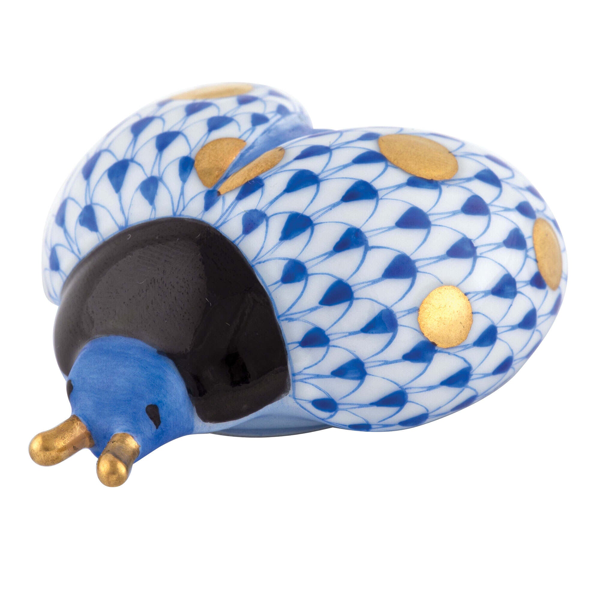 Sapphire fishnet Flying Ladybug Figurine figurine, hand-painted Herend porcelain with 24k gold accents