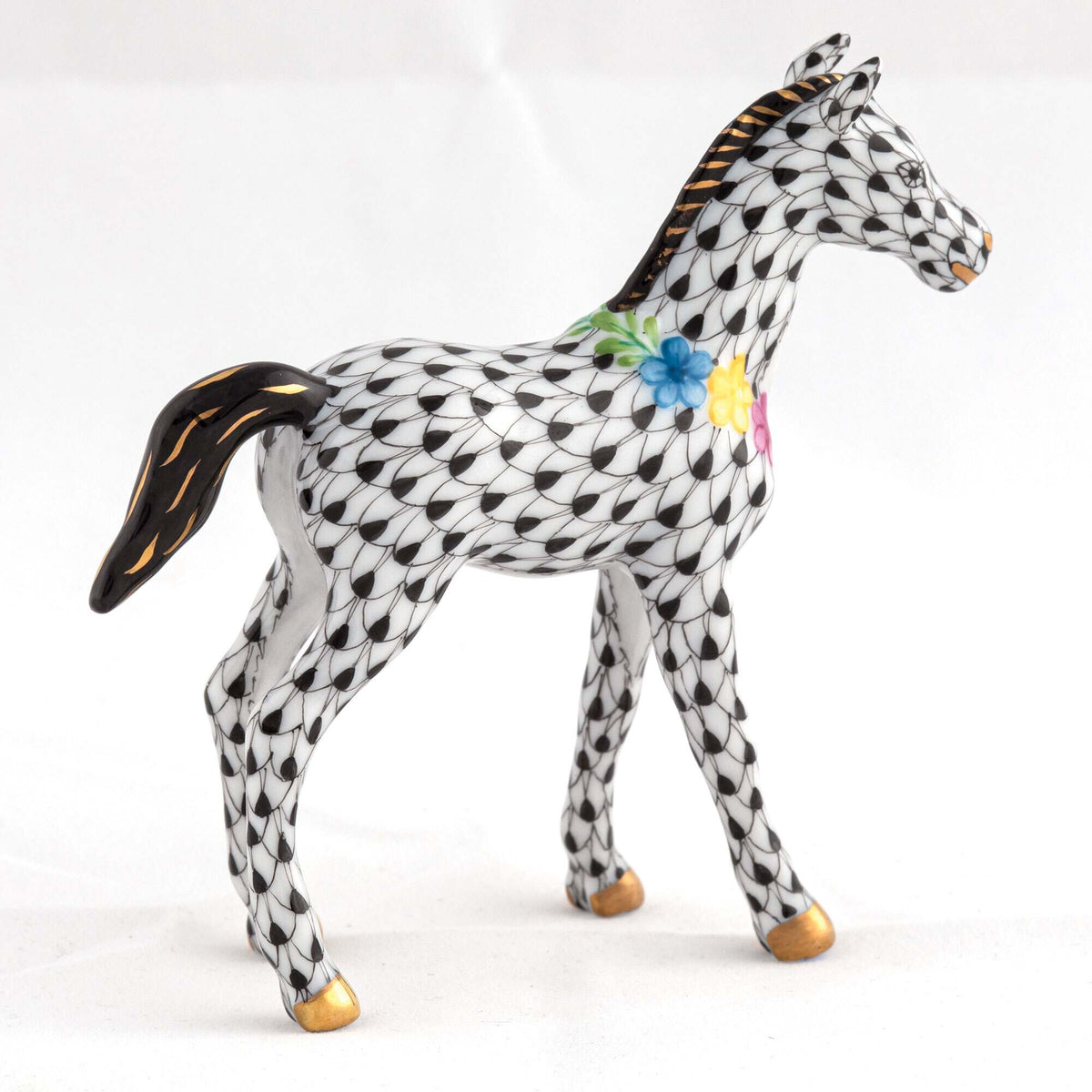 Herend Foal with Flowers Figurine – Black, alternate view