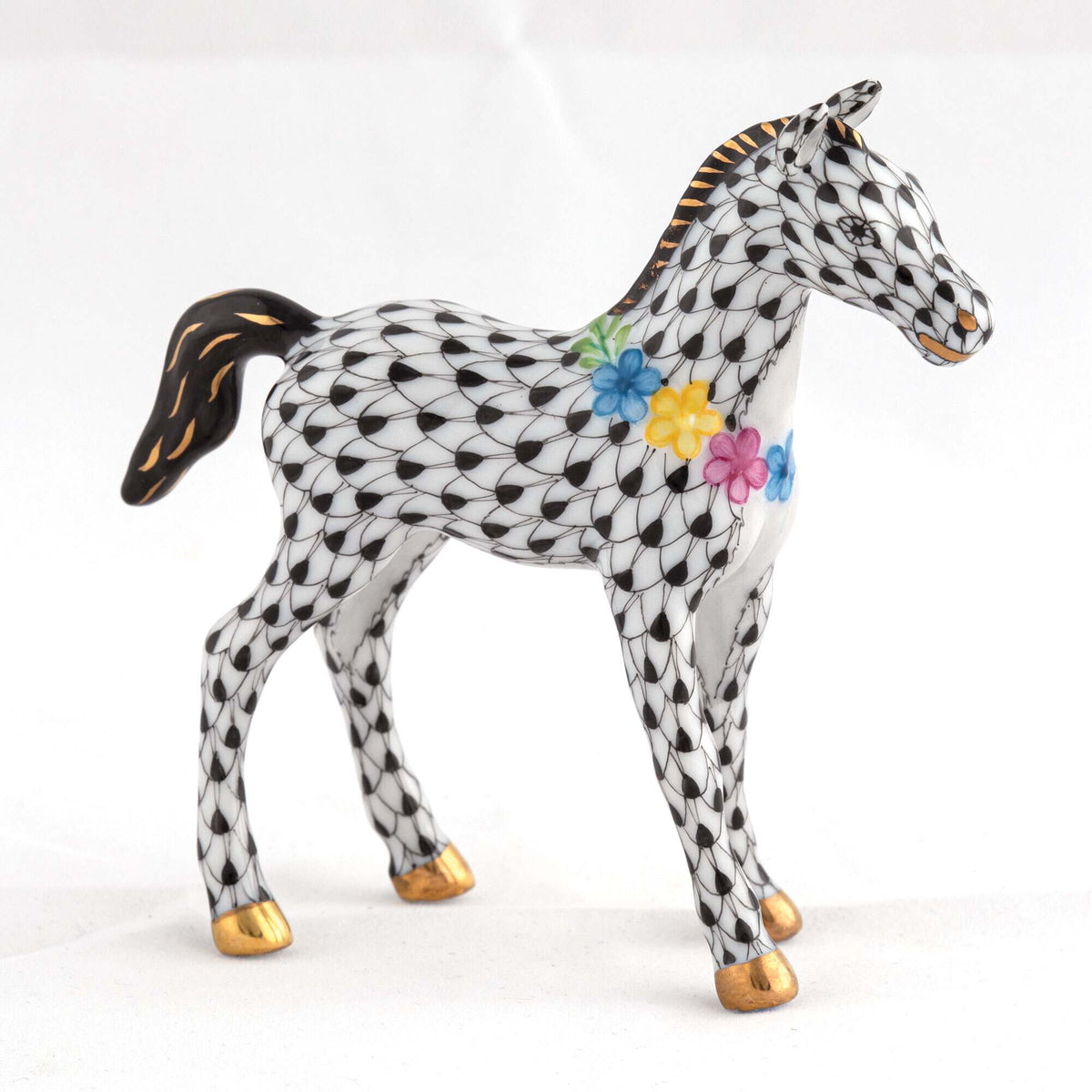 Herend Foal with Flowers Figurine – Black, alternate view