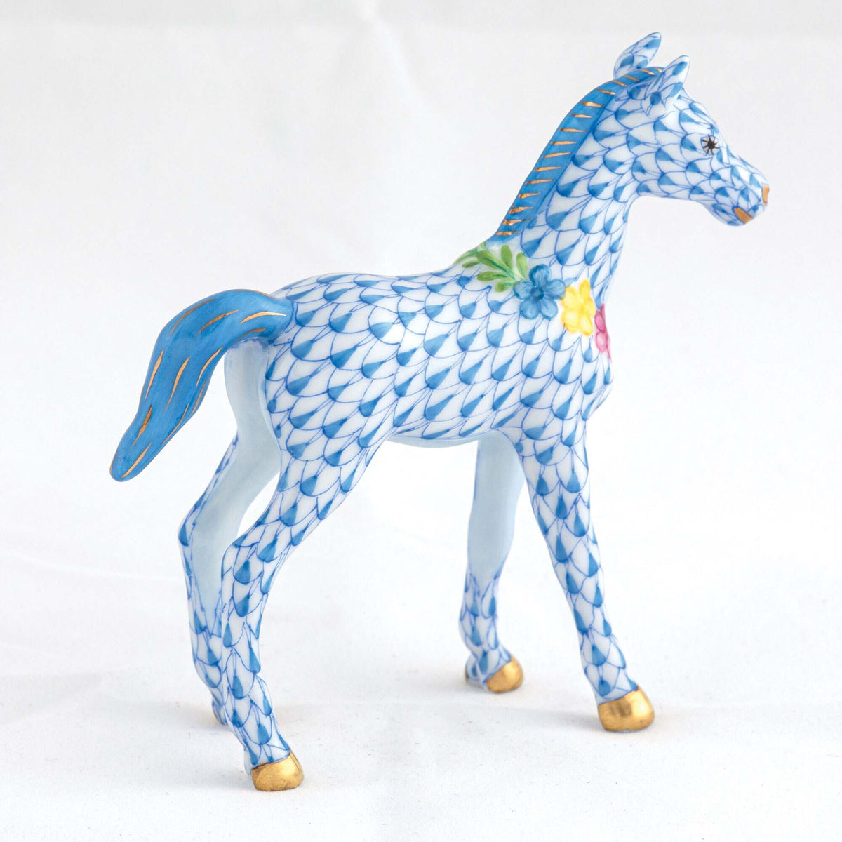 Herend Foal with Flowers Figurine – Blue, alternate view
