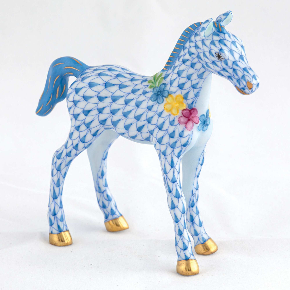 Herend Foal with Flowers Figurine – Blue, alternate view