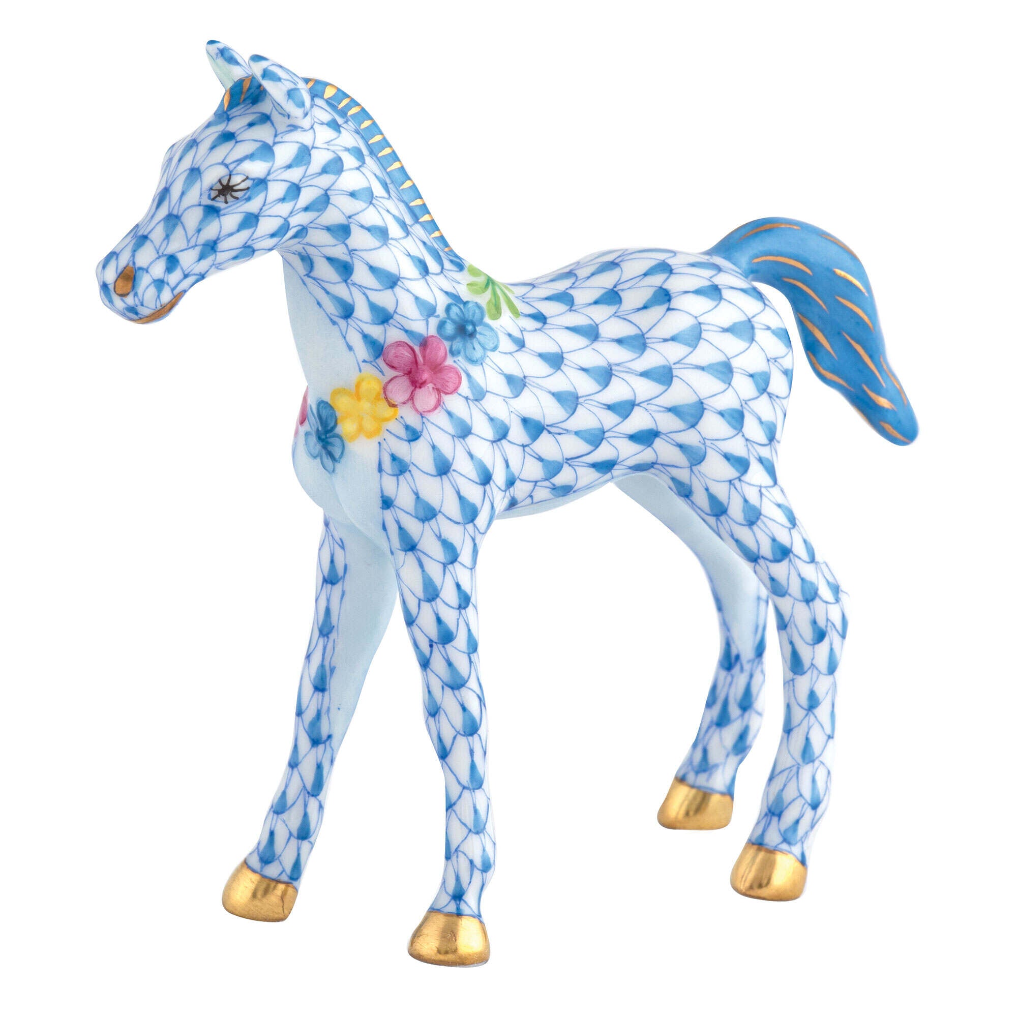 Herend Foal with Flowers Figurine porcelain figurine painted in the Blue fishnet pattern