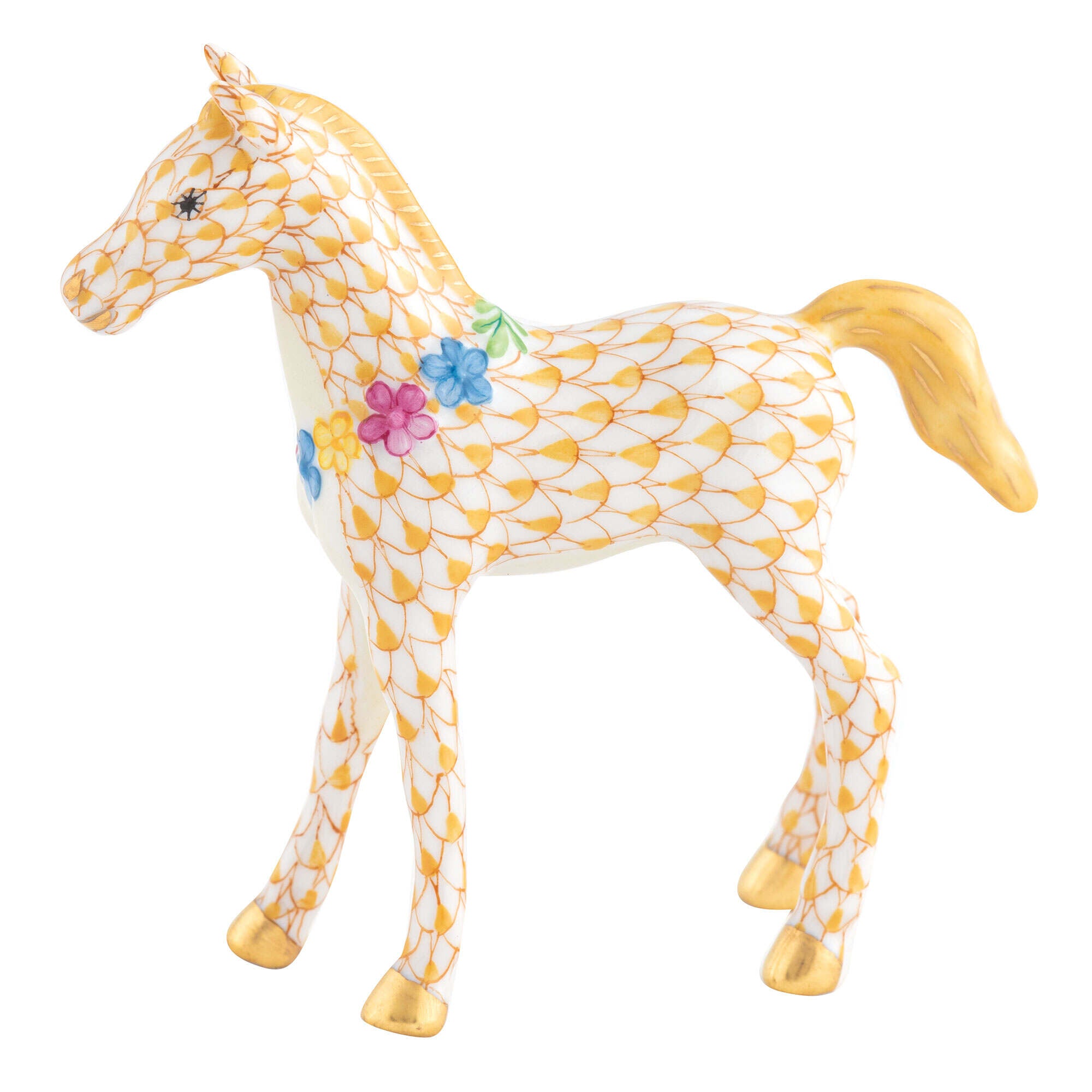 Foal with Flowers Figurine in hand-painted Butterscotch porcelain by Herend of Hungary