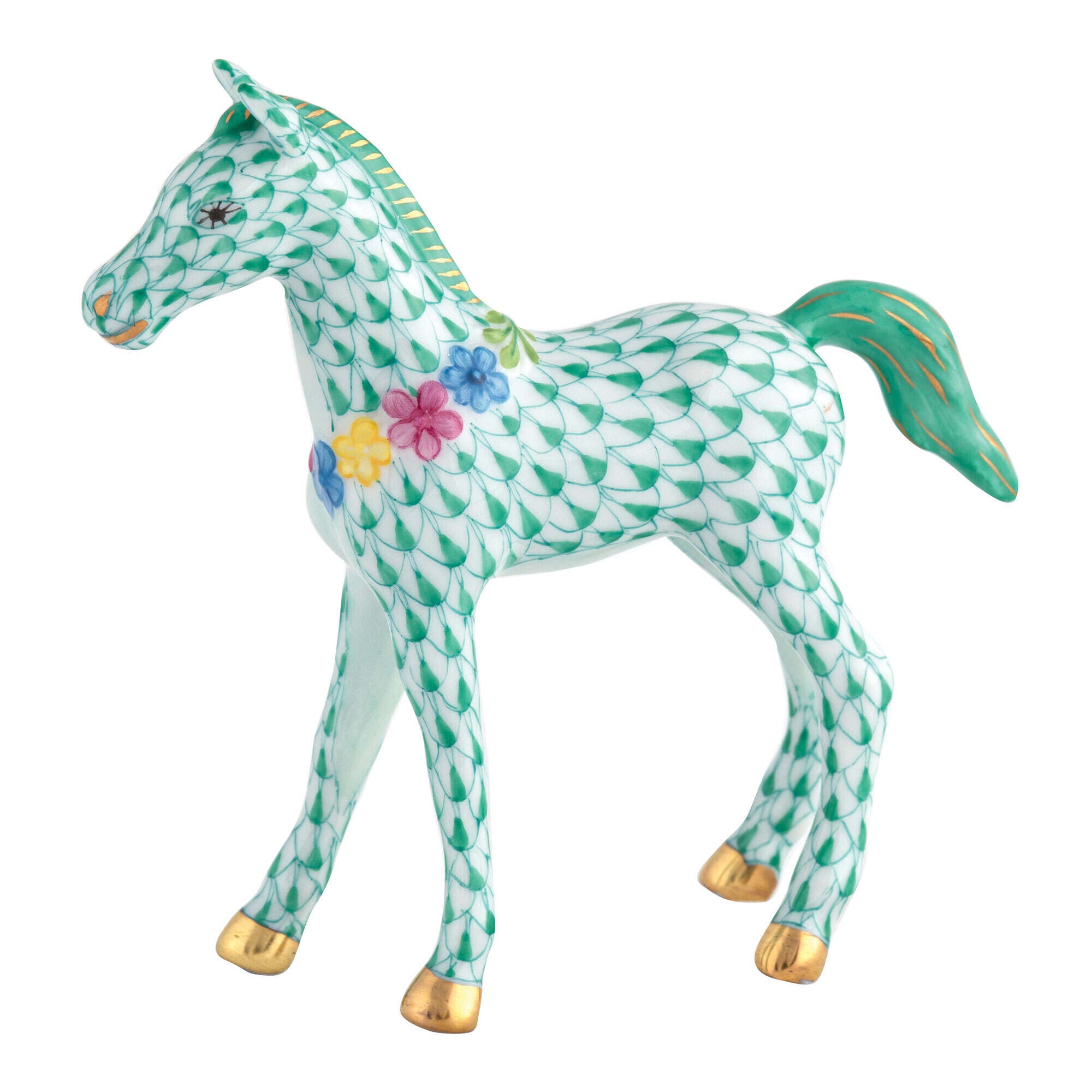 Herend Foal with Flowers Figurine porcelain figurine painted in the Green fishnet pattern
