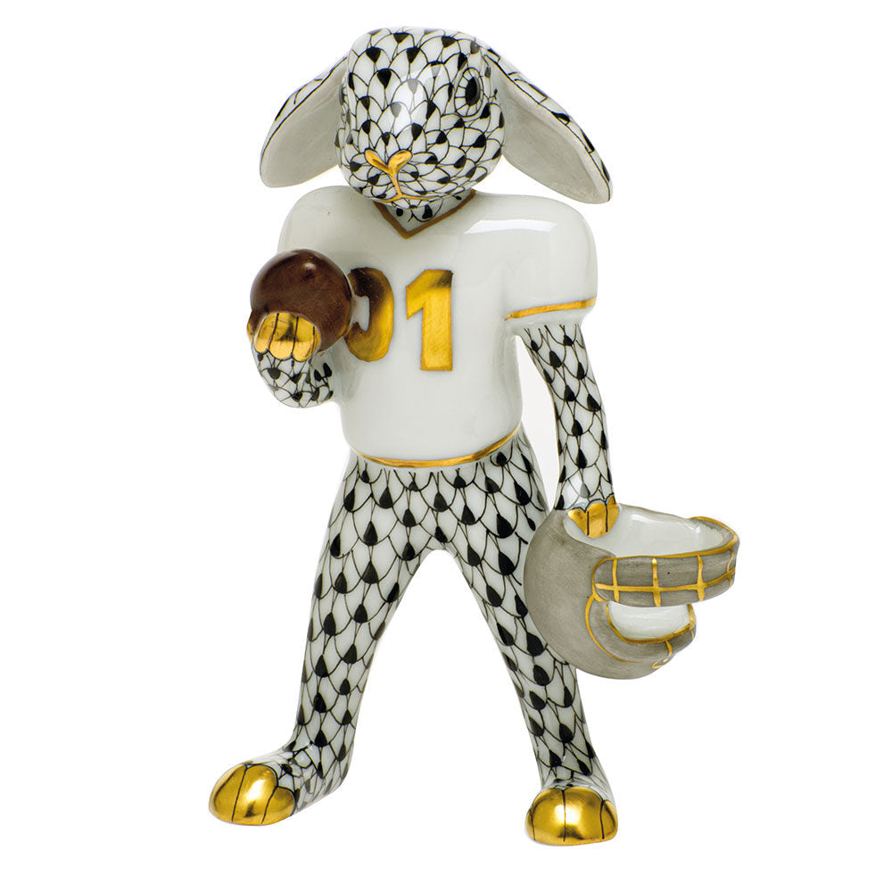 Football Bunny Figurine in hand-painted Black porcelain by Herend of Hungary