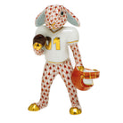 Hand-painted Herend Football Bunny Figurine in Rust fishnet porcelain on a white background