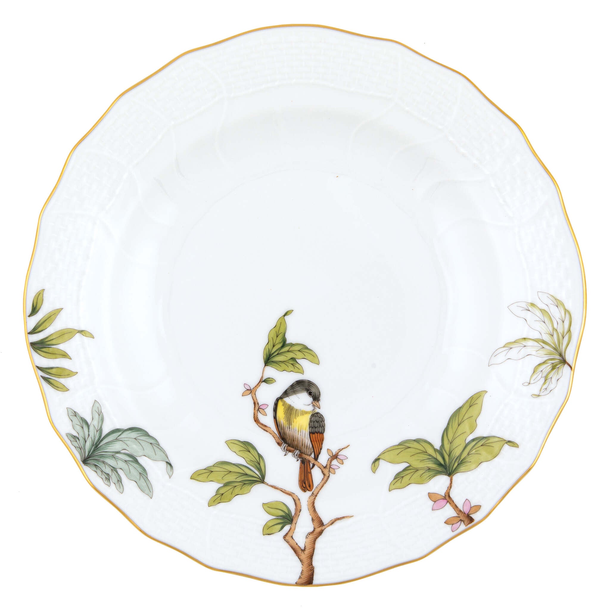 Hand-painted Herend Foret Birds Dessert Plate - Motif 01 in fine porcelain, 8.25in D, on a white background