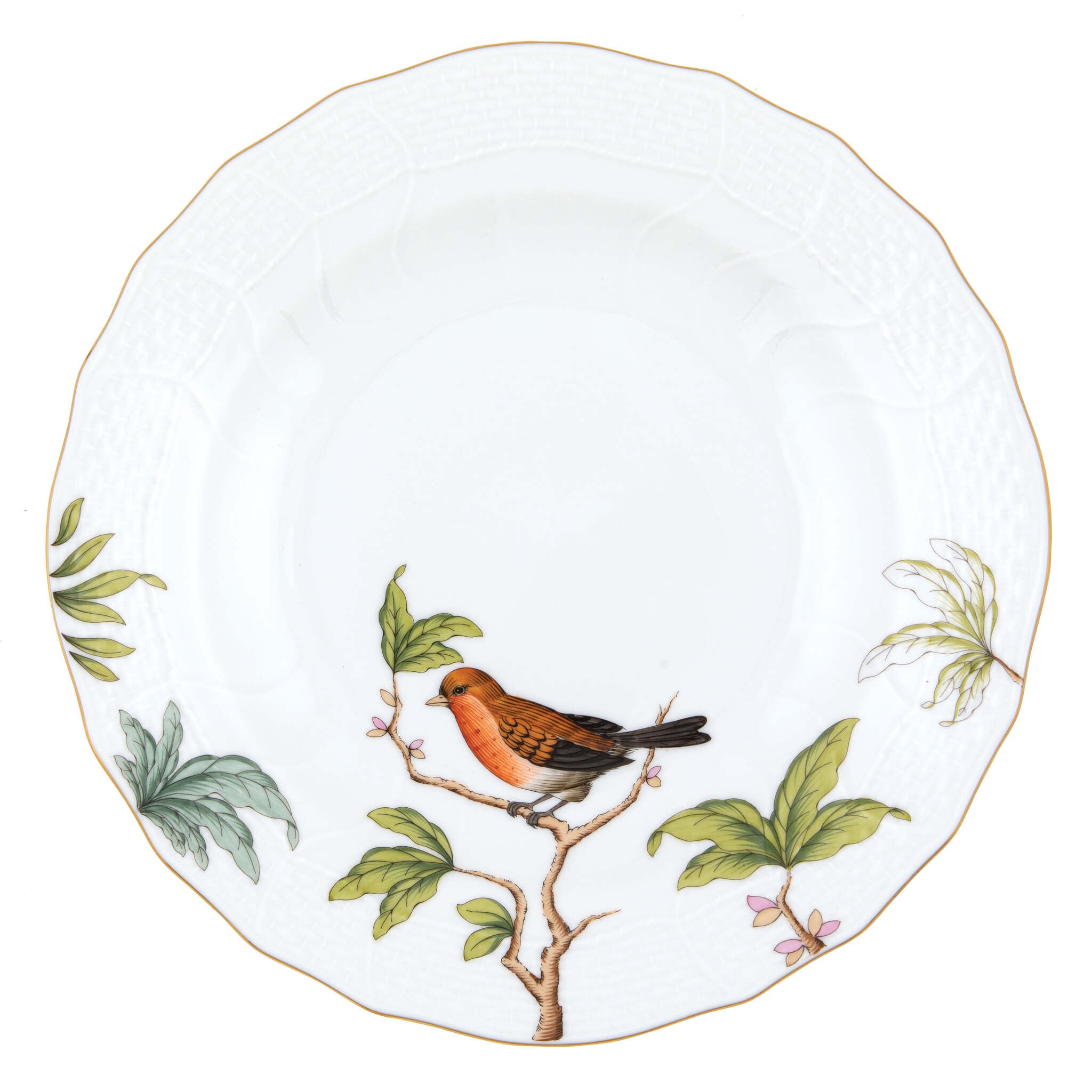 Hand-painted Herend Foret Birds Dessert Plate - Motif 02 in fine porcelain, 8.25in D, on a white background