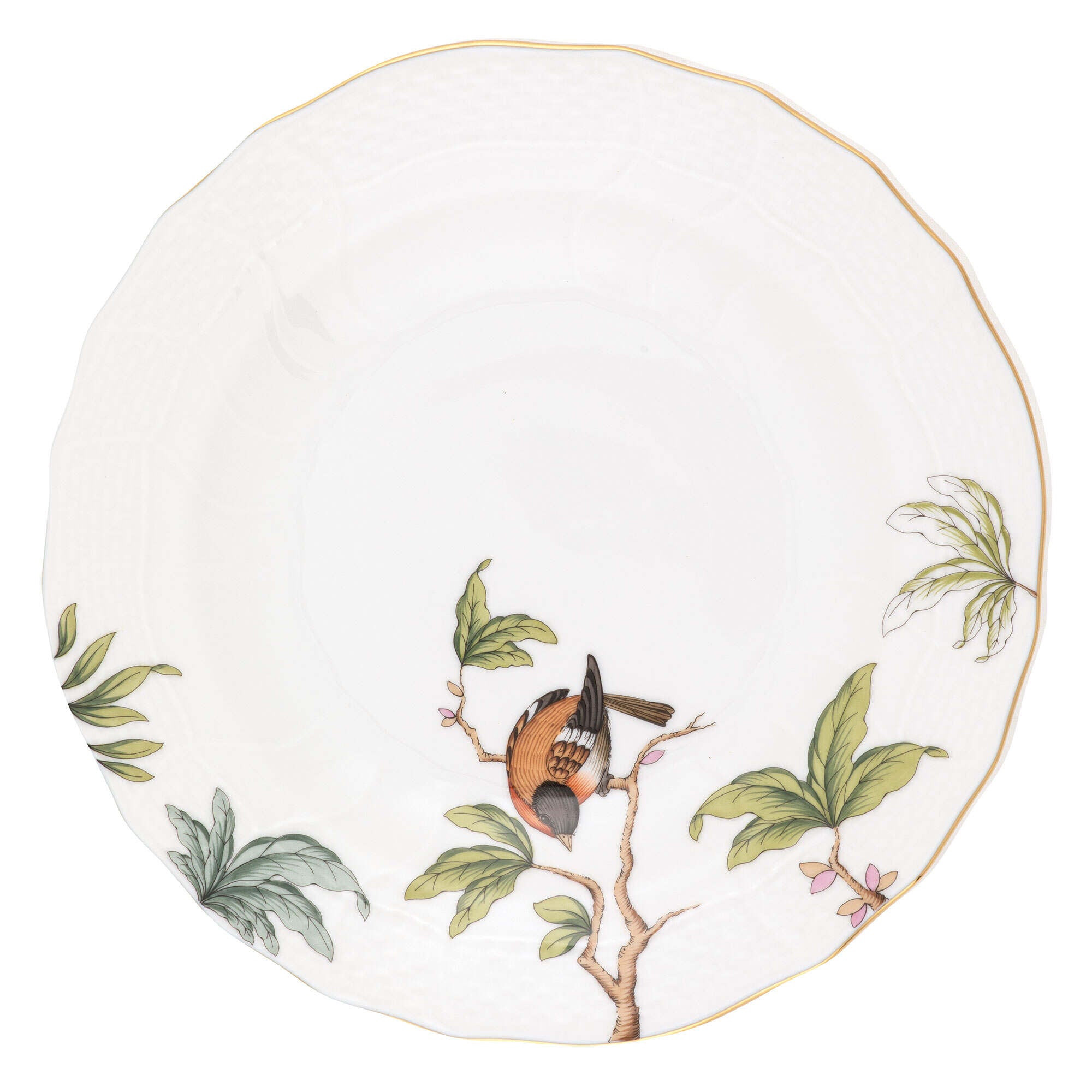 Hand-painted Herend Foret Birds Dessert Plate - Motif 04 in fine porcelain, 8.25in D, on a white background