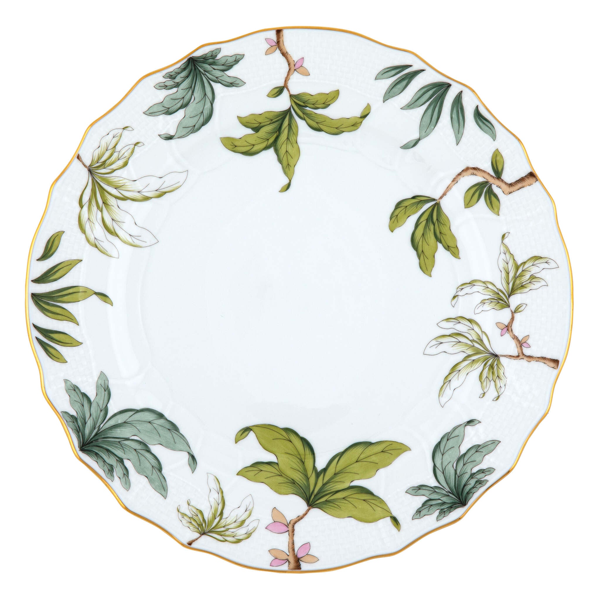 Hand-painted Herend Foret Garland Dinner Plate in fine porcelain, 10.5in D, on a white background