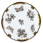 Hand-painted Herend Fortuna Black Bread and Butter Plate in fine porcelain, 6in D, on a white background