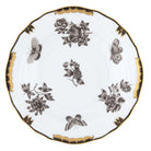 Hand-painted Herend Fortuna Black Dessert Plate in fine porcelain, 8.25in D, on a white background