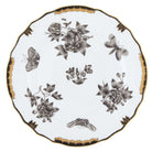 Hand-painted Herend Fortuna Black Dinner Plate in fine porcelain, 10.5in D, on a white background