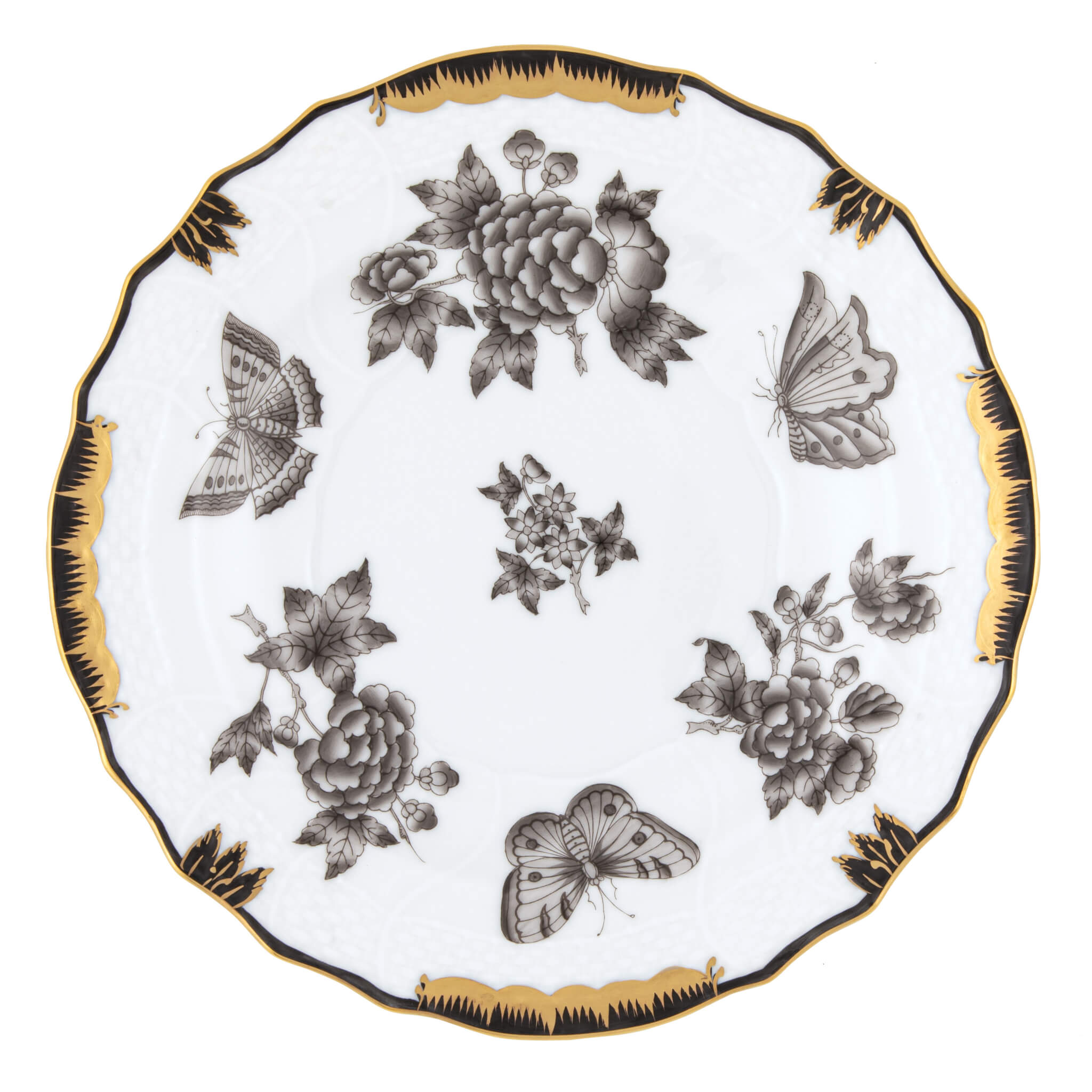 Herend Fortuna Black Salad Plate in Black - Hand-painted Hungarian porcelain by Herend. Paris Tableware.