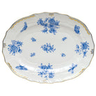 Hand-painted Herend Fortuna Blue Platter in fine porcelain, 17in L X 12.5in W, on a white background