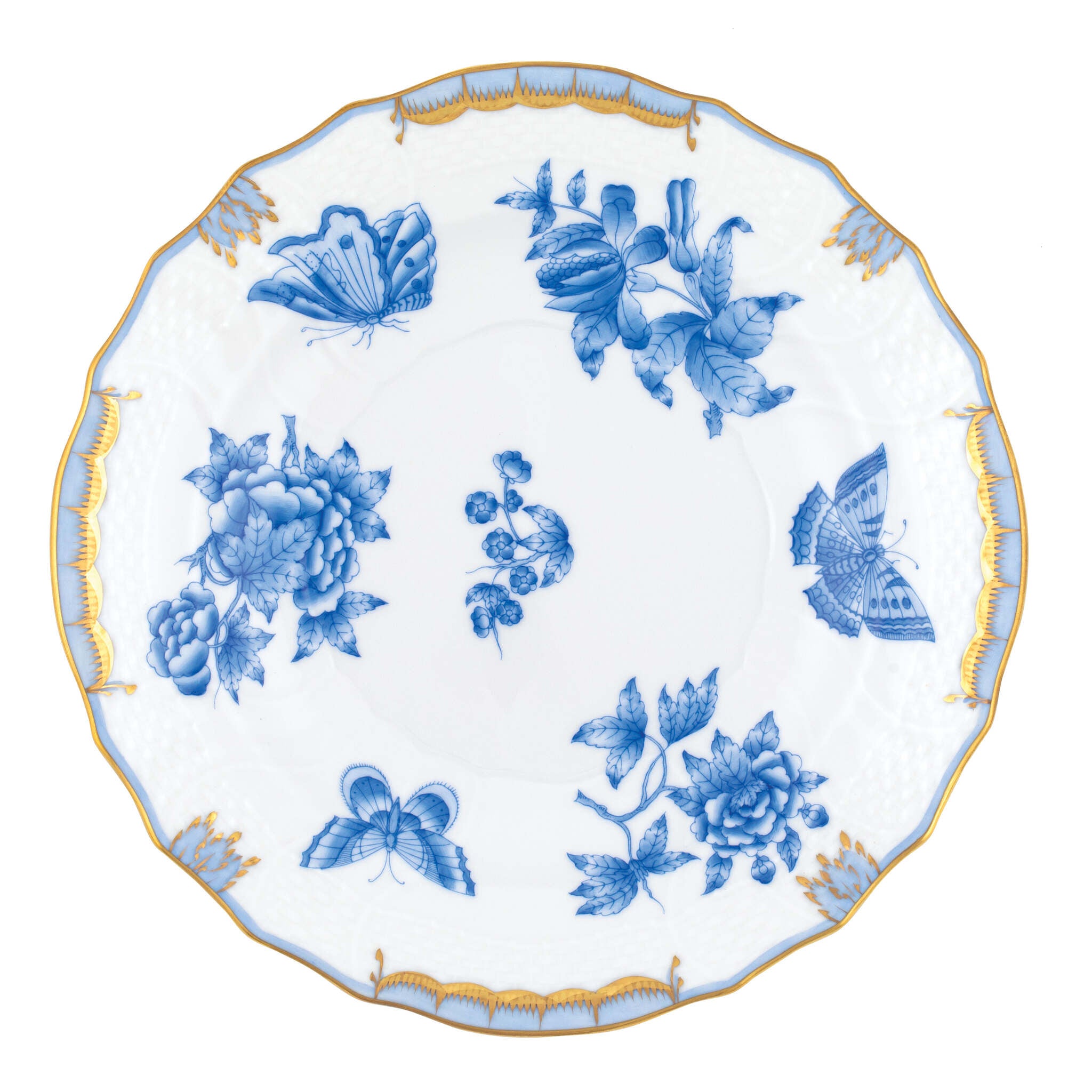 Hand-painted Herend Fortuna Blue Salad Plate in fine porcelain, 7.5in D, on a white background