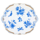 Hand-painted Herend Fortuna Blue Square Cake Plate with Handles in fine porcelain, 9.5in SQ, on a white background