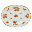 Hand-painted Herend Fortuna Rust Platter in fine porcelain, 17in L X 12.5in W, on a white background