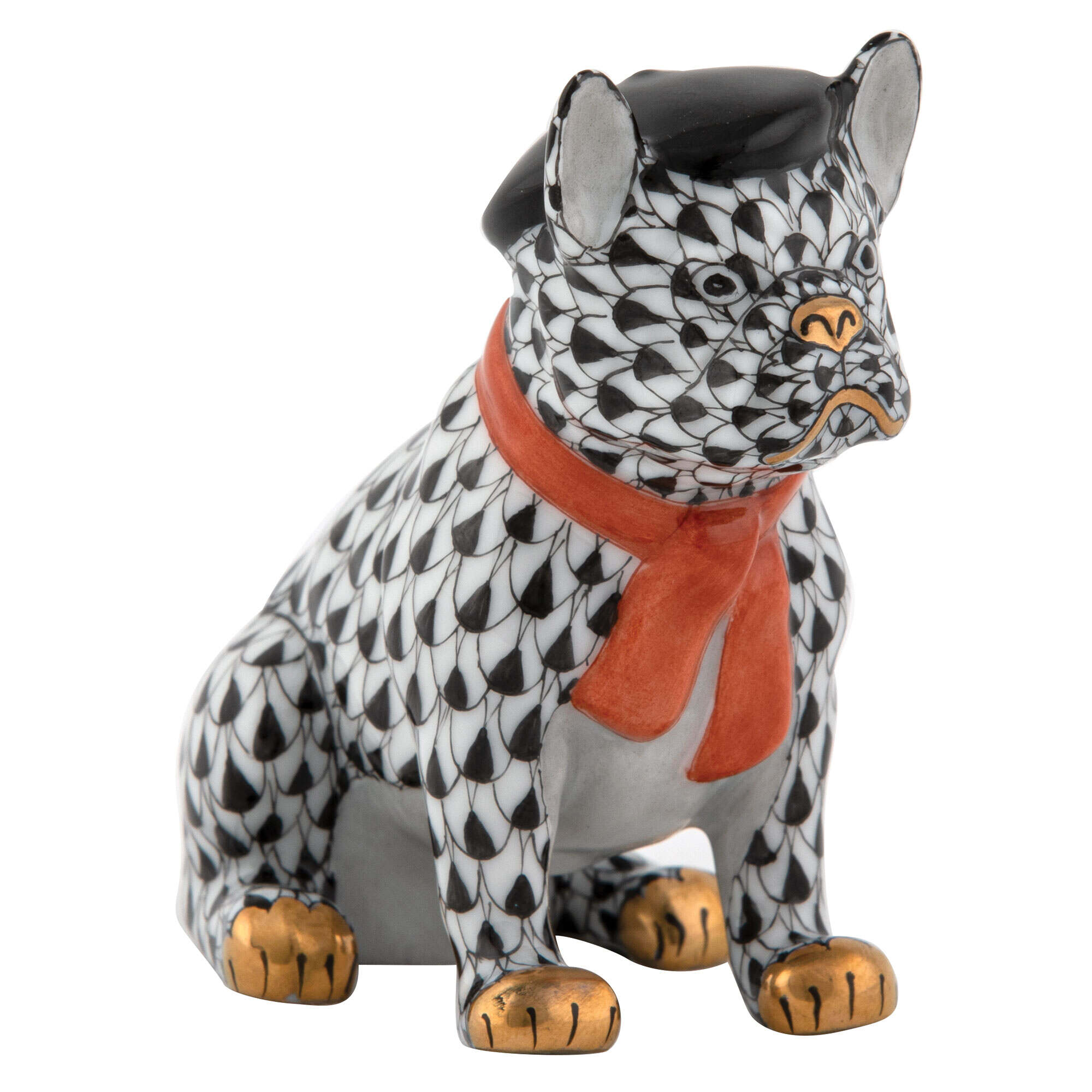 French Frenchie Figurine in hand-painted Black porcelain by Herend of Hungary