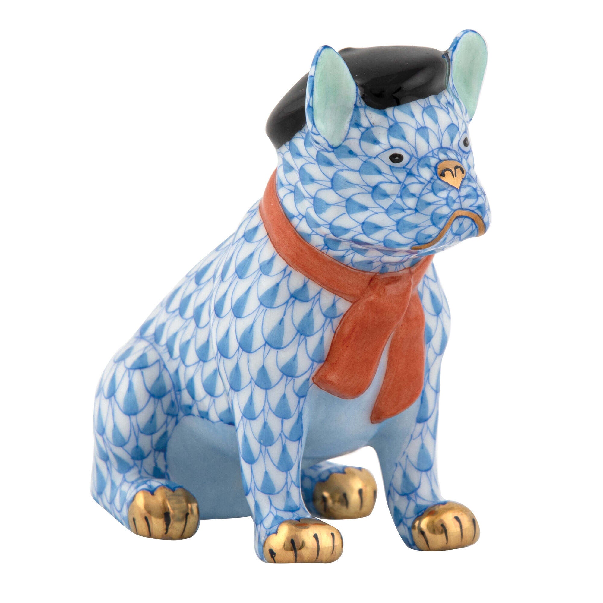 French Frenchie Figurine in hand-painted Blue porcelain by Herend of Hungary