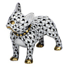 Hand-painted Herend Frenchie Figurine in Black fishnet porcelain on a white background