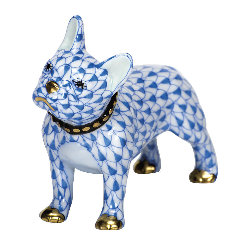 Frenchie Figurine in hand-painted Blue porcelain by Herend of Hungary