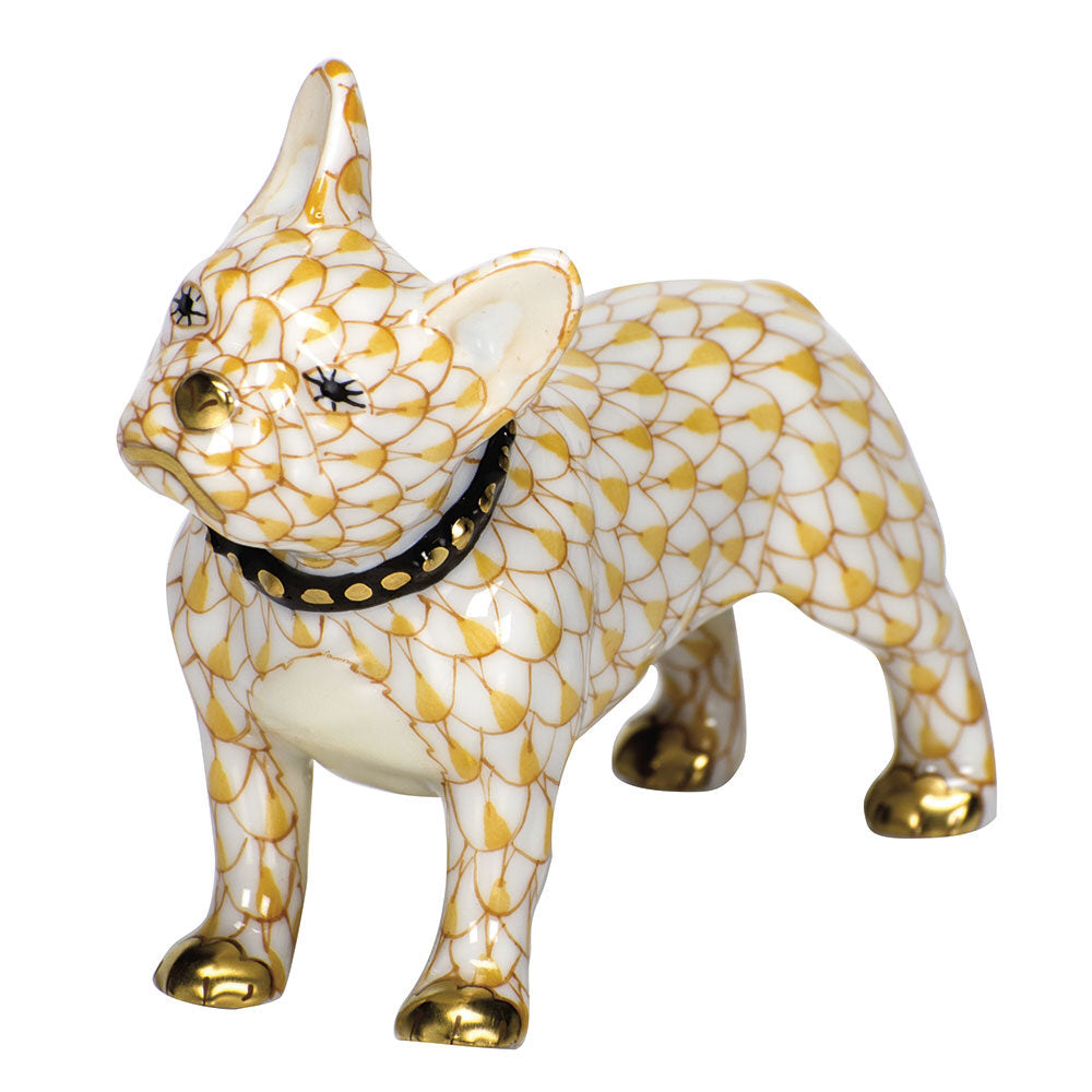 Butterscotch fishnet Frenchie Figurine figurine, hand-painted Herend porcelain with 24k gold accents