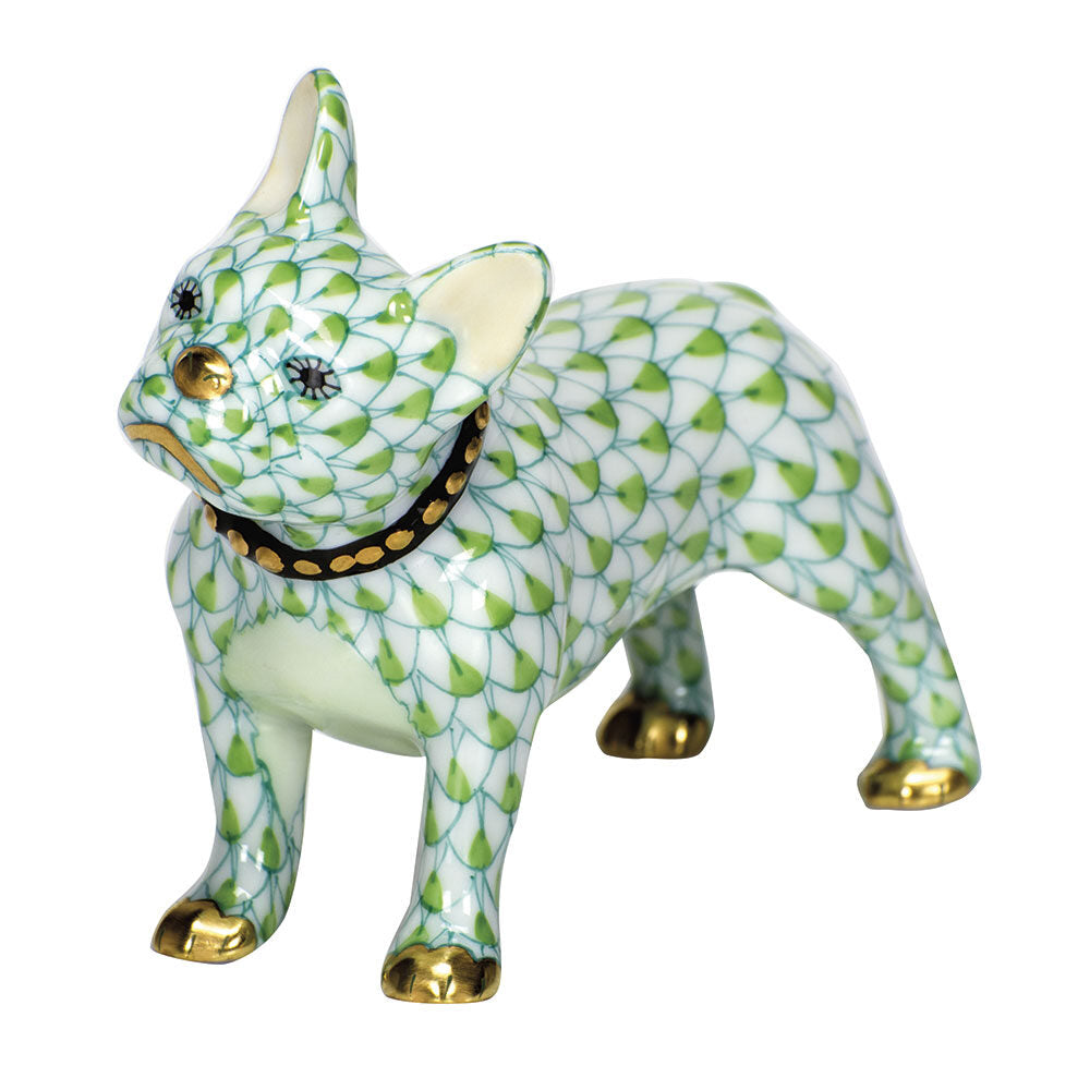 Key Lime fishnet Frenchie Figurine figurine, hand-painted Herend porcelain with 24k gold accents