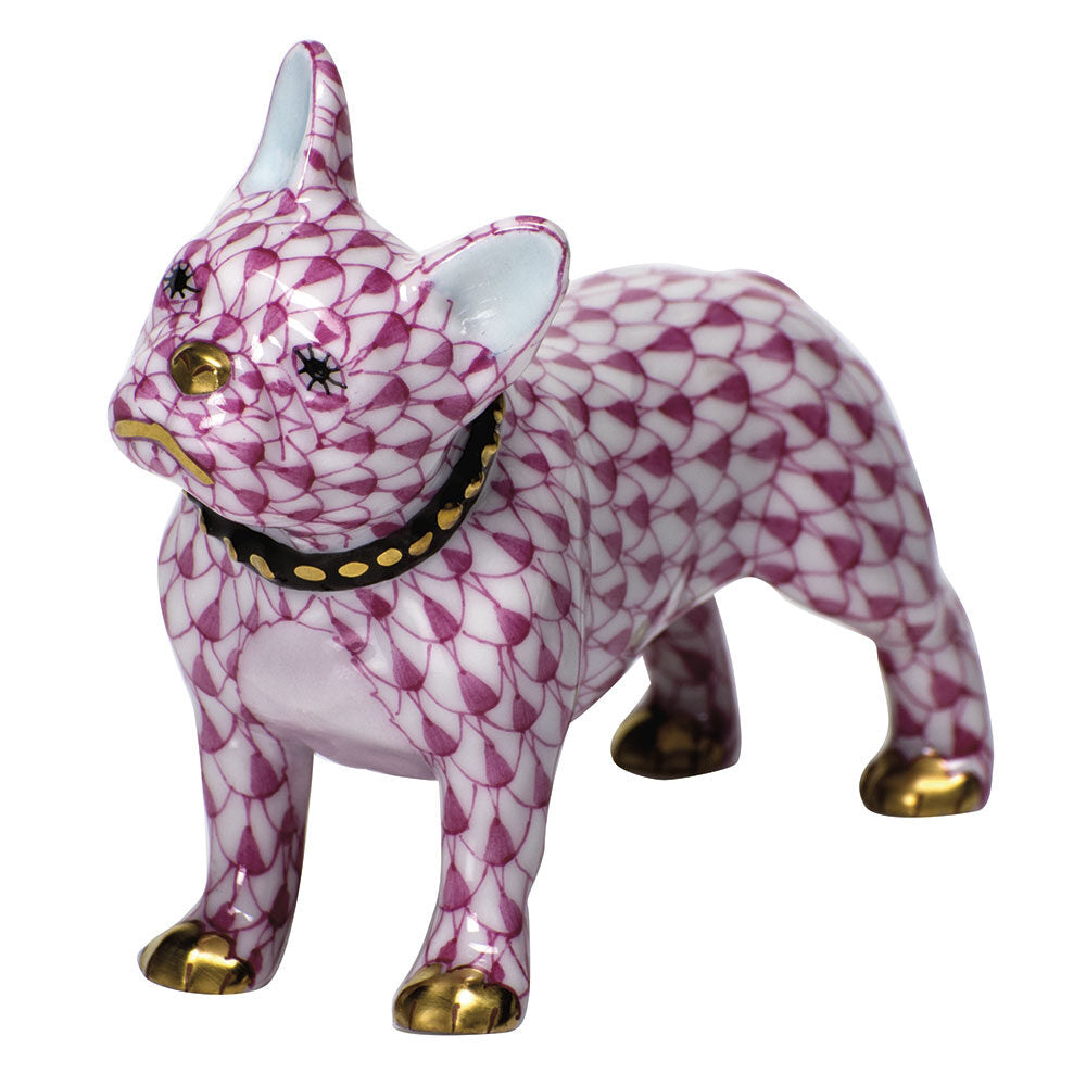 Raspberry fishnet Frenchie Figurine figurine, hand-painted Herend porcelain with 24k gold accents