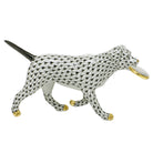 Hand-painted Herend Frisbee Dog Figurine in Black fishnet porcelain on a white background
