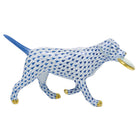 Hand-painted Herend Frisbee Dog Figurine in Sapphire fishnet porcelain on a white background