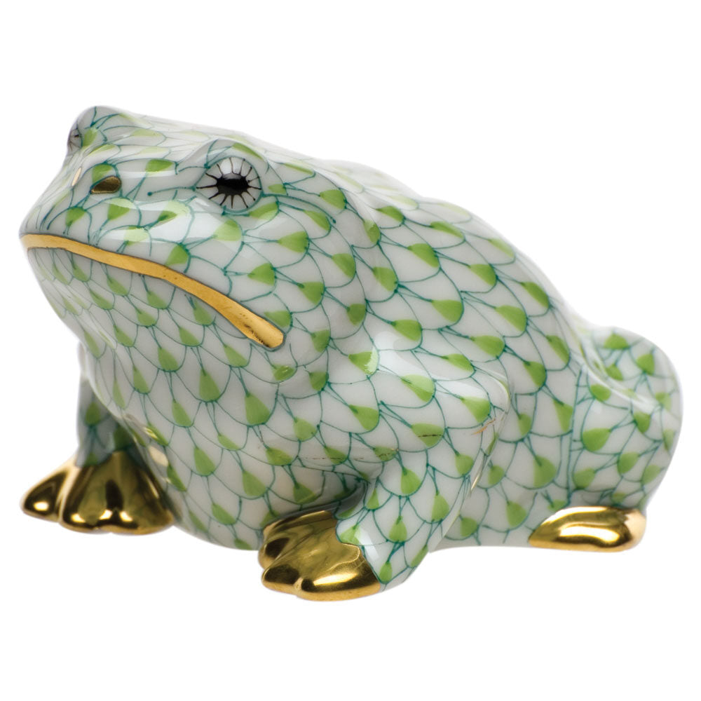 Key Lime fishnet Frog Figurine figurine, hand-painted Herend porcelain with 24k gold accents