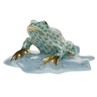 Hand-painted Herend Frog on Lily Pad Figurine in fine porcelain, 1.75in H, on a white background