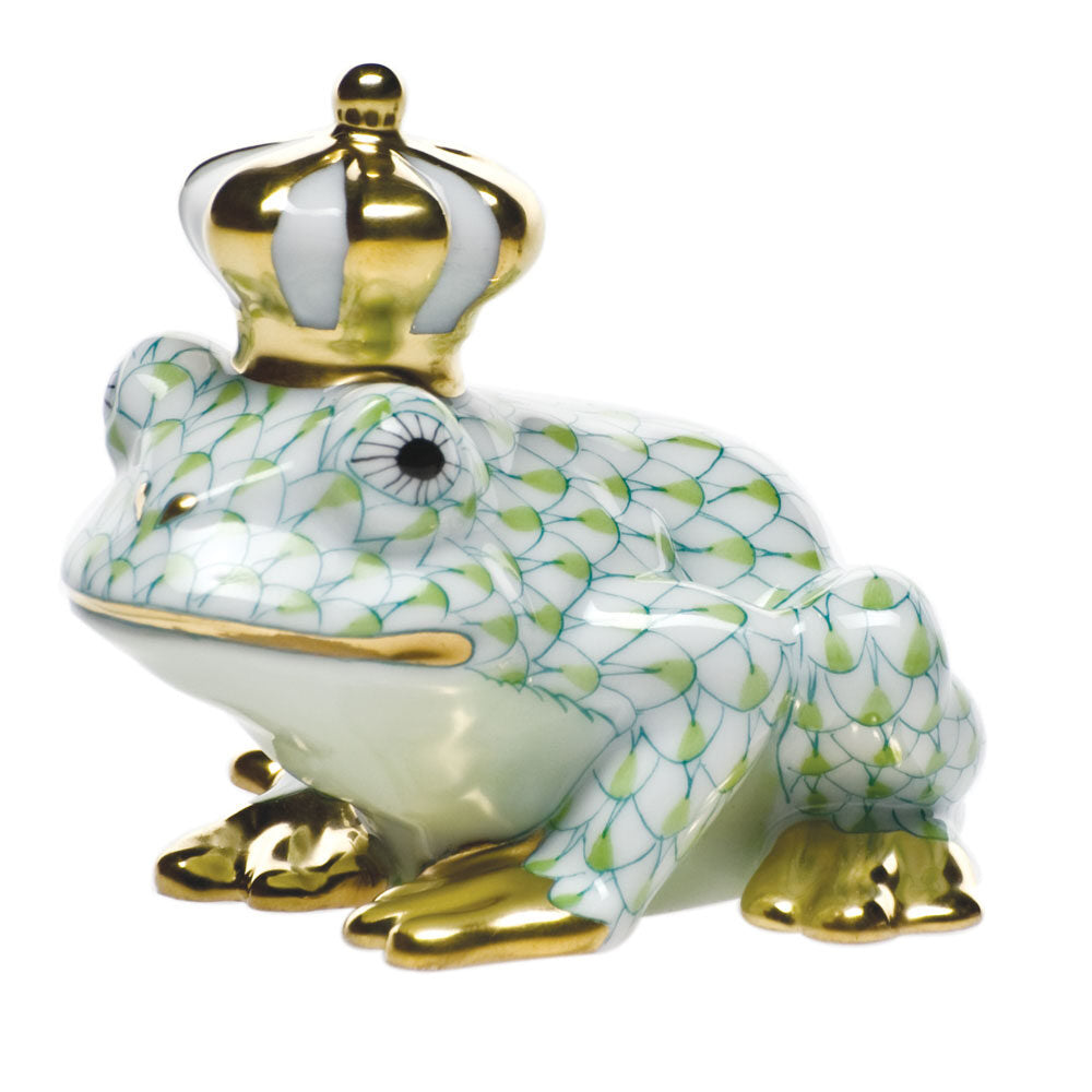 Key Lime fishnet Frog Prince Figurine figurine, hand-painted Herend porcelain with 24k gold accents