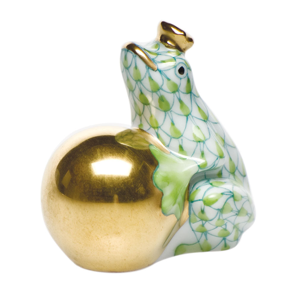 Frog with Crown Figurine in hand-painted Key Lime porcelain by Herend of Hungary