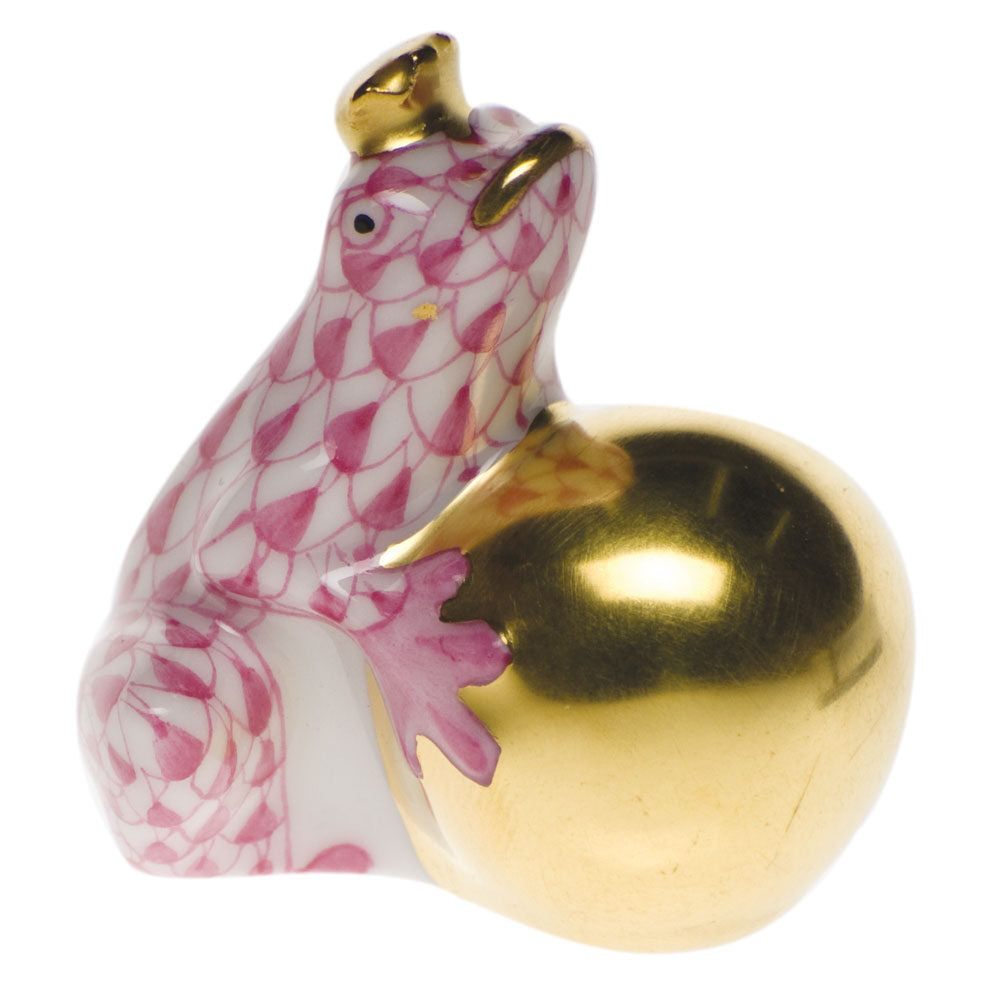 Frog with Crown Figurine in hand-painted Raspberry porcelain by Herend of Hungary