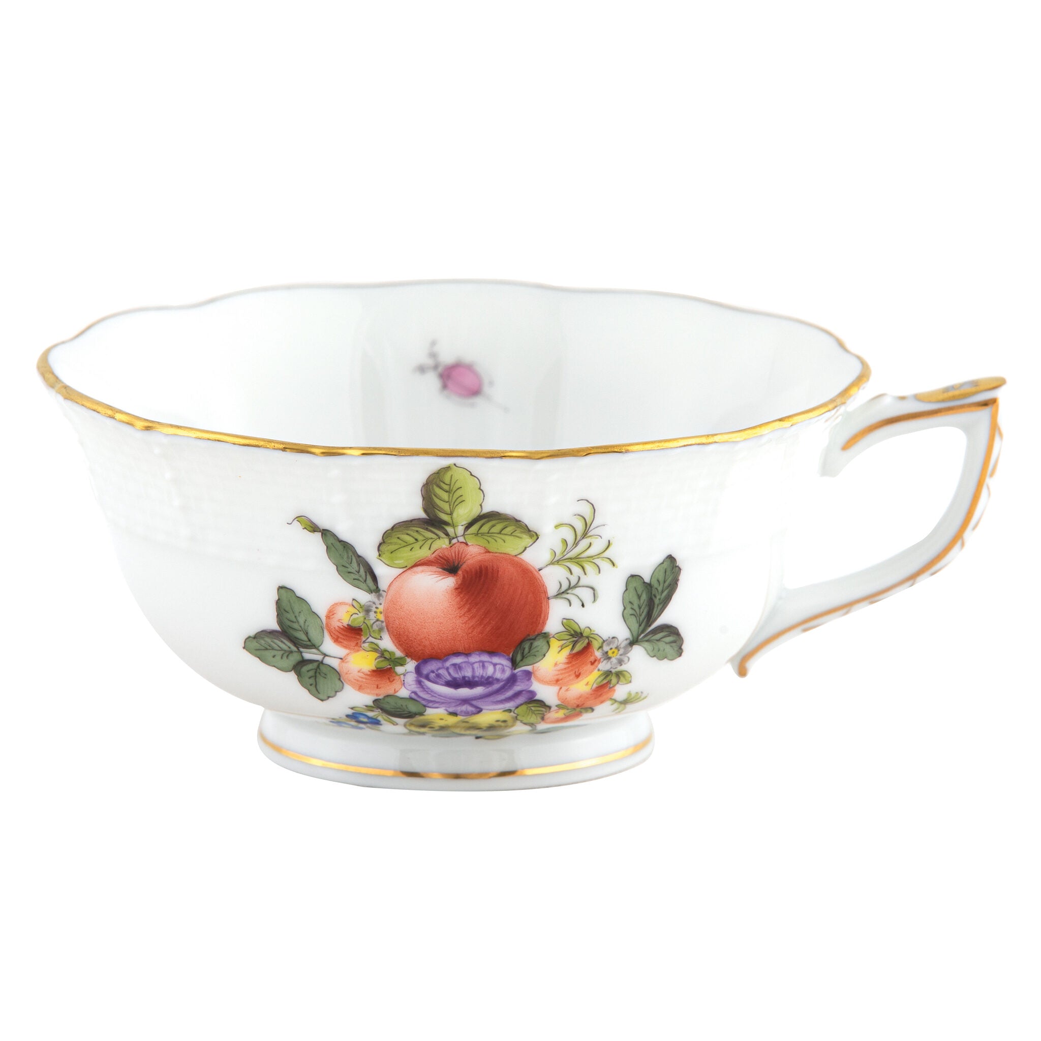 Hand-painted Herend Fruits and Flowers Tea Cup Cup & Saucer Set in fine porcelain, on a white background