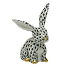 Hand-painted Herend Funny Bunny Figurine in Black fishnet porcelain on a white background