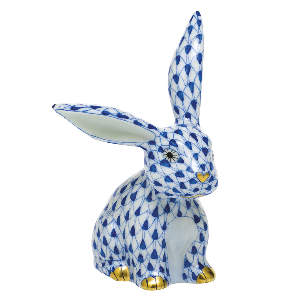 Funny Bunny Figurine in hand-painted Sapphire porcelain by Herend of Hungary